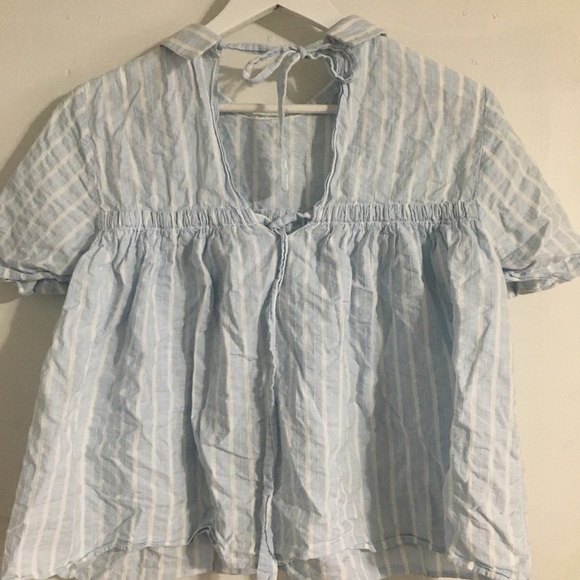 Pastel Blue and White Tie Up Blouse - Picture 3 of 4